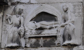 Detail of Facade of Palazzo del Podesta, Judith Beheading Holofernes, 1273, Narni, Italy-2 