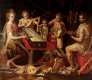 Frans_Floris-Music_Characters_vetus_has_the_ancient_surround_of_musical_instruments_making_up
