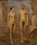 Carl-Vilhelm-Meyer-Nude-man-and-woman-standing-among-ruins-1914-15