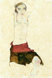 egon-schiele-semi-nude-with-colored-skirt-and-raised-arms-1911