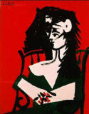 Pablo-Picasso-Mujer-con-mantilla-sobre-fondo-rojo-1959
