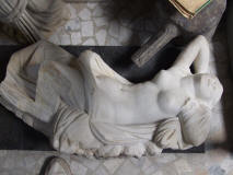 Marble statue of Hermaphrodite found near the wall at the south end of the garden